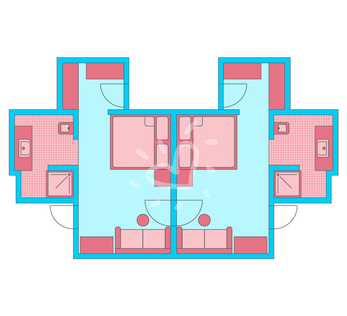 Familienzimmer im Bungalow mit Verbindungstür