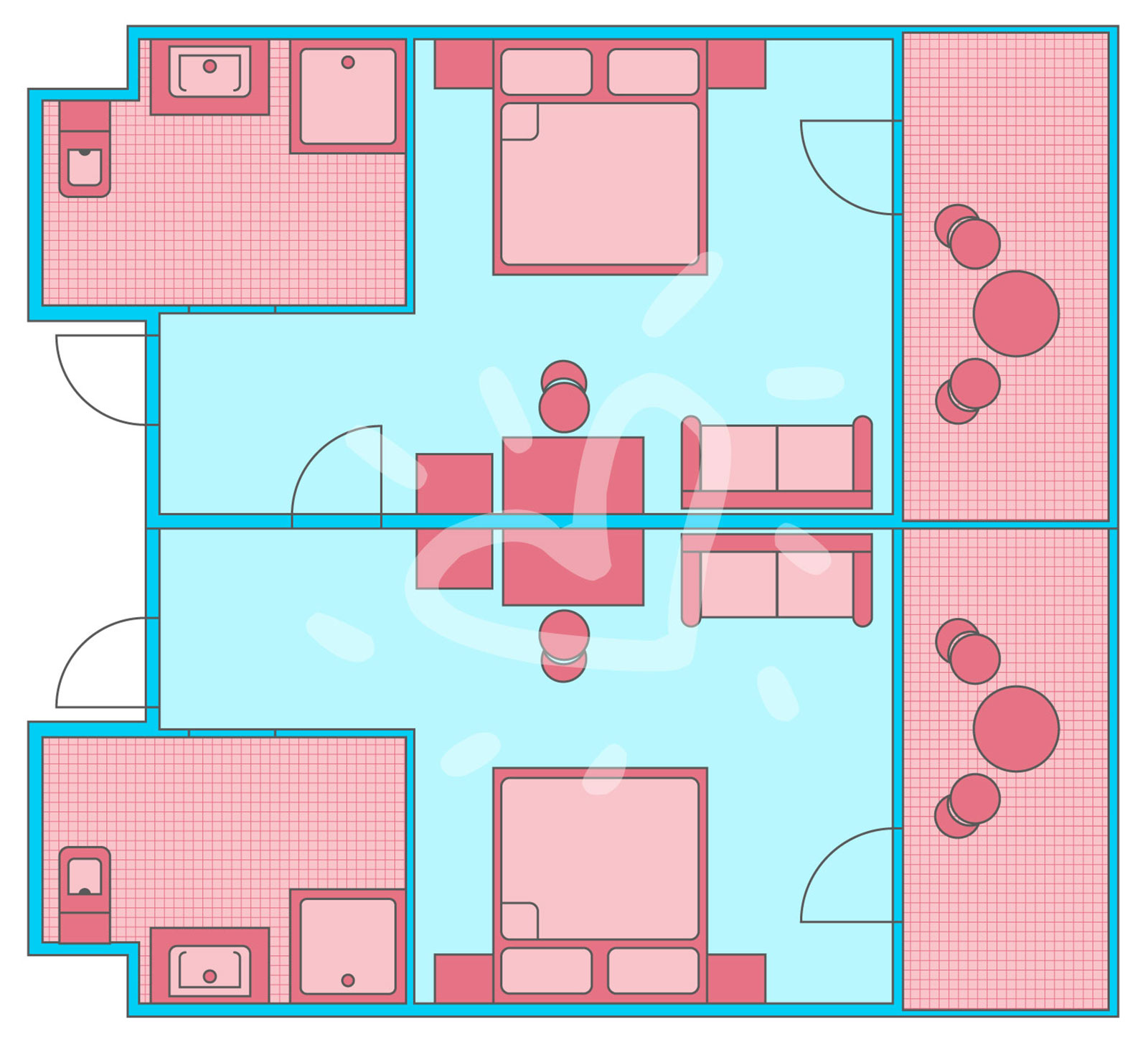 Familienzimmer mit Verbindungstür im Bungalow