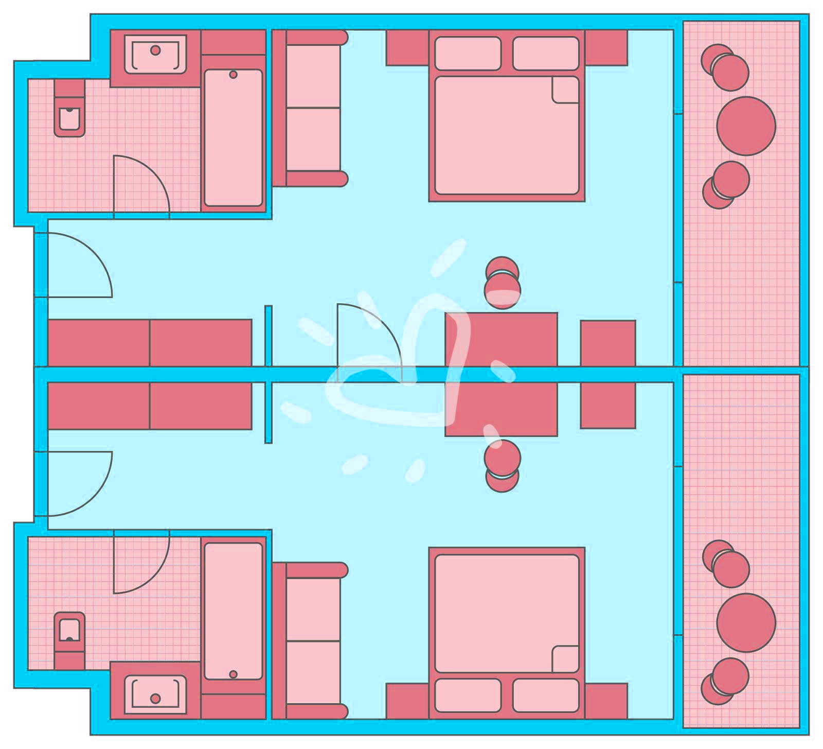 Familienzimmer mit Verbindungstür im Haupthaus mit Meerblick/ Poolblick