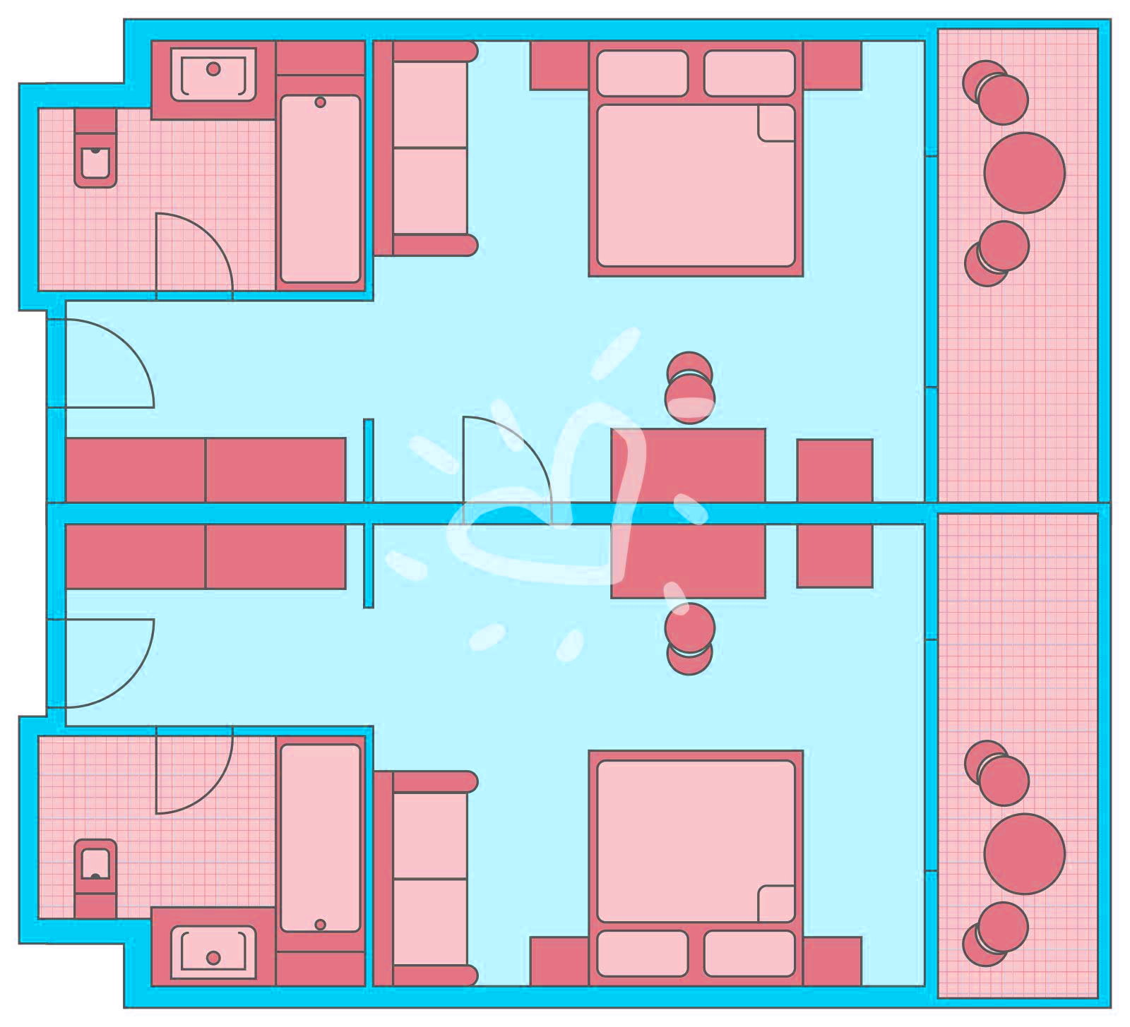 Familienzimmer mit Verbindungstür im Haupthaus mit Meerblick/ Poolblick